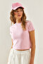 Women's Pink Crew Neck Basic Crop T-Shirt 60251338 - 4