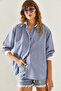 Women's Blue Cuff Collar Garni Striped Shirt 4442 60251327 - 4