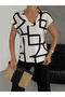 Women's V-Neck Off-Shoulder Short Sleeve Printed Blouse - 4
