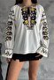 Women's tasseled floral embroidered cotton blouse - 2