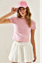 Women's Pink Crew Neck Basic Crop T-Shirt 60251338 - 2