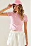 Women's Pink Crew Neck Basic Crop T-Shirt 60251338 - 3
