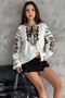 Women's tasseled floral embroidered cotton blouse - 5