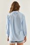Women's Blue Pleated Detail Casual Terikoton Shirt 4481 60251332 - 5