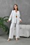 Women's Back and Sleeve Sequin Embroidered Linen Kimono Jacket and Trousers Two-Piece Set - 3