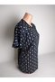 Women's Navy Blue Patterned V-Neck Short Slit Viscose Stretch Fabric Mom T- Jersey Blouse with Side Slits - 2