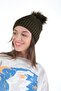 Women's Khaki Winter Pompom Knitwear Beret - 4