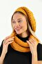 Women's Mustard Knitwear Painter Beret and Knitted Neck Collar Set - 3