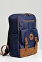 Unisex Navy Blue 100% Genuine Leather Detailed Waterproof 15.6 Inch Multi-Compartment Backpack with Laptop Compartment