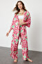 Ethnic Pattern Belted Woven Kimono Pants Beach Suit Tbess24Au00072 - 2
