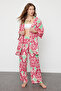Ethnic Pattern Belted Woven Kimono Pants Beach Suit Tbess24Au00072