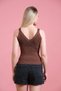 Women's Brown Regular Oversize Waist Detailed V-Neck Summer Sling Knitwear Blouse Athlete - 6