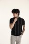 The Champ Polo Collar Zippered White Striped Knitwear Knitted Black Men's T-Shirt - 3