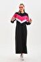 Fuchsia V Pattern Color Blocked Hijab Daily Long Sports Dress