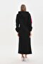 Fuchsia V Pattern Color Blocked Hijab Daily Long Sports Dress - 4