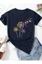 Women's Navy Blue Dandelion Printed Oversize T-Shirt
