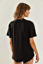Women's Black Crew Neck Basic Combed Cotton T-Shirt with Stone Detail 60251238 - 6