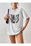 Women's White Be Strong Tiger Printed Oversize T-Shirt - 4