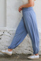 Italian Light Blue Woven Extra High Waist Elastic Leg Casual Viscose Trousers - 5