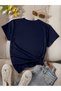 Women's Dark Blue Colored Brooklyn Printed Oversize T-Shirt - 2
