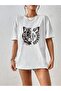 Women's White Be Strong Tiger Printed Oversize T-Shirt - 5