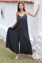 Italian Anthracite V-Neck Strap Woven Wide Leg Casual Viscose Jumpsuit