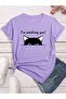Women's Lilac Watching Cat Printed Oversized T-Shirt
