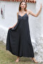 Italian Anthracite V-Neck Strap Woven Wide Leg Casual Viscose Jumpsuit - 7