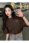 Women's Brown Figure Rabbit Printed Oversize T-Shirt