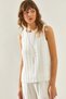 Women's Ecru Pleated Blouse with Metal Pendant Accessories and Lined Thick Straps 60251273 - 3