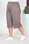 Women's Large Size Elastic Waist Comfort Model with Pockets Comfortable Fit Lycra Cotton Wide Leg Capri - 6