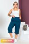 Women's Large Size Elastic Waist Comfort Model with Pockets Comfortable Fit Lycra Cotton Wide Leg Capri