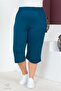 Women's Large Size Elastic Waist Comfort Model with Pockets Comfortable Fit Lycra Cotton Wide Leg Capri - 5