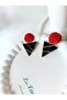 Red Rose Flower with Steel Earring Apparatus Handmade Polymer Clay Earrings Ultra Light - 4