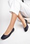Genuine Leather Navy Blue Women's Leather Ballerinas Dp58-4096