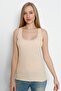 Beige Women's Thick Strap Lace Tank top 100% Cotton - 5
