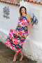 Red-White-Navy Blue Halter Neck Pocketed Allover Printed Woven Casual Dress