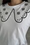 Women's White Pearl Stone Studded Cotton T-shirt - 2