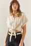 Women's Beige Ayrobin Detailed Linen Shirt 60251319 - 5