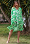 Light Green Shirt Collar Buttoned Long Sleeve Buttoned Allover Printed Woven Casual Dress