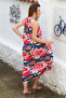 Red-White-Navy Blue Halter Neck Pocketed Allover Printed Woven Casual Dress - 7