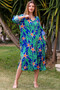Petrol Blue Hooded Buttoned Long Sleeve Slit Allover Printed Woven Casual Dress - 5
