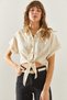 Women's Beige Ayrobin Detailed Linen Shirt 60251319 - 4