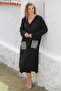Black Hooded Buttoned Long Sleeve Pocketed Slit Troc Woven Casual Dress - 3