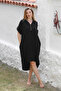 Organic Cotton Black Shirt Collar Buttoned 3/4 Sleeve Buttoned Pocketed Woven Casual Muslin Dress - 4