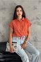 Women's Orange Short Sleeve Crop Shirt with Drawstring Waist - 5
