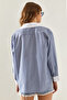 Women's Blue Cuff Collar Garni Striped Shirt 4442 60251327 - 6