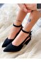 Dubai Black Calf Leather Suede Short Heel Strappy Pointed Toe Classic Sandals - 2