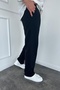 Men's Baggy Loose Fit Pleated Black Linen Trousers with Elastic Waist - 3