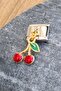 Italian Steel Bracelet Charm Pink Enamel Leafed Cherry (1 Pc) 9mm Scb26C